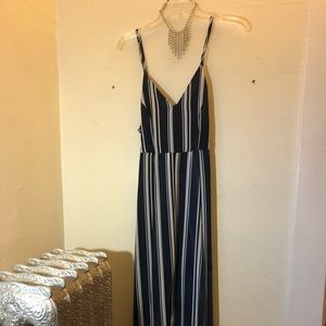 Navy and white striped maxi dress